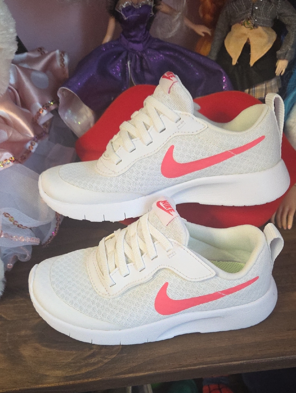 Nike Kids White Sneakers with Pink Swoosh Accent